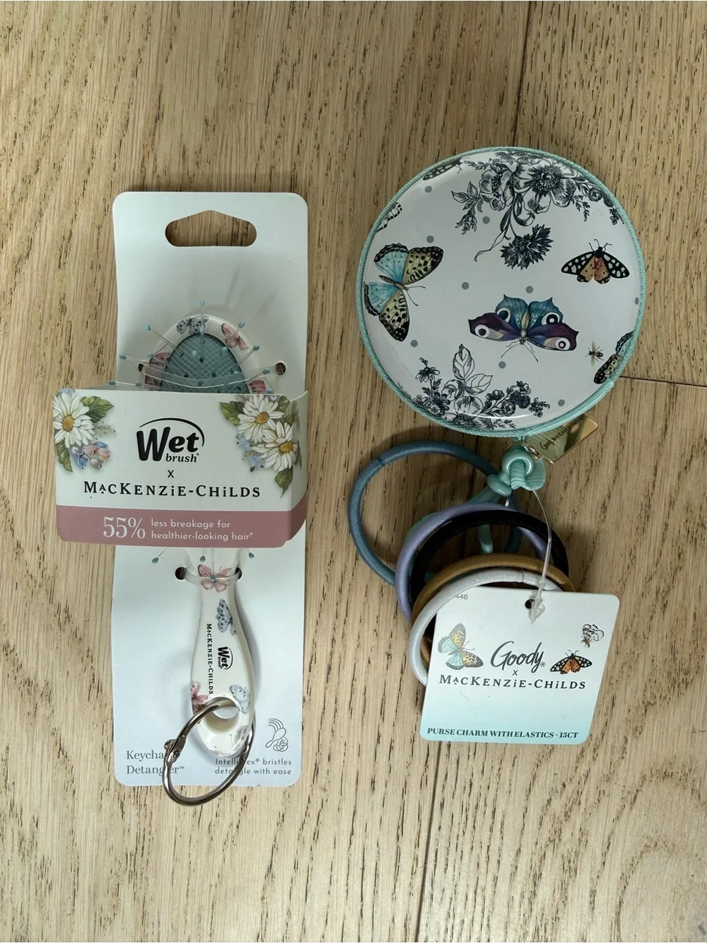 MacKenzie-Childs Floral Keychain Detangler Brush - Mint/Teal